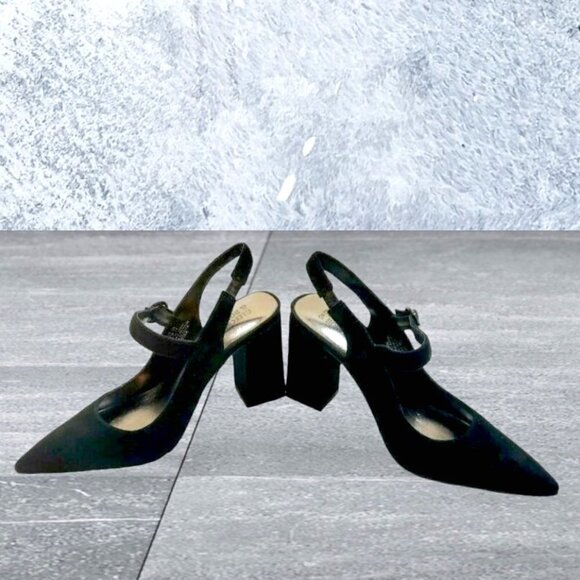 Bleecker & Bond Suede Sling Back Pointed Toe Pumps Black Size 10 - Picture 1 of 12